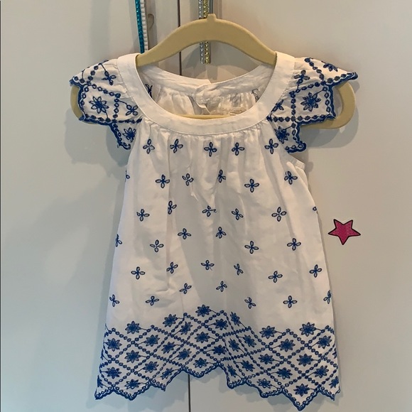 Summer Dress White w/Blue Embroidered Flowers - Picture 2 of 9